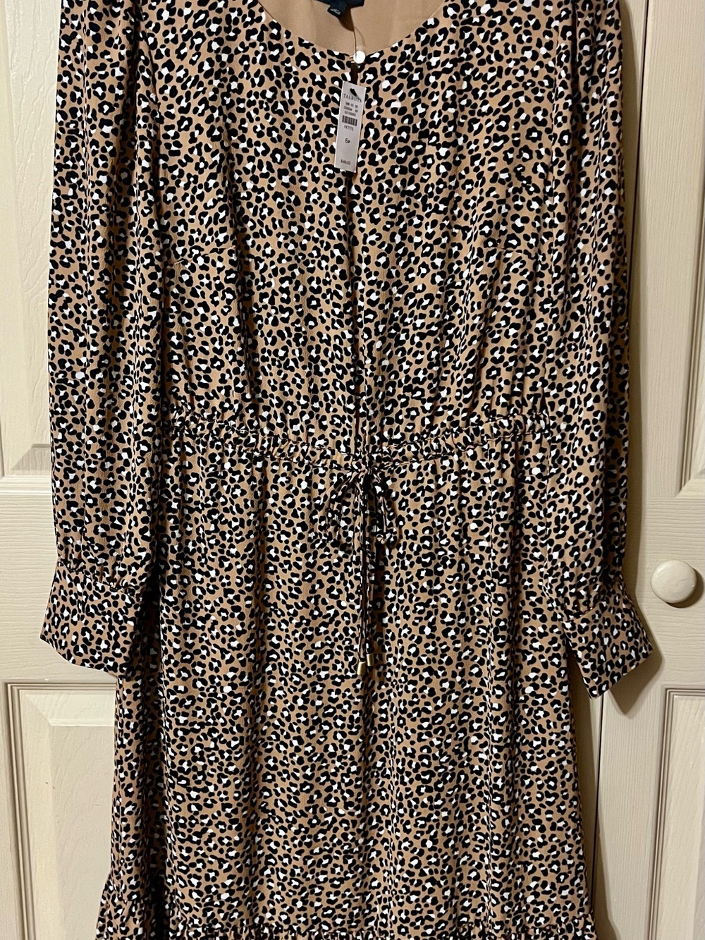 NWT Talbots Animal Print Drawstring Waist Long Sleeve Dress  Size 6 Petite